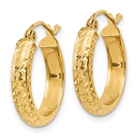 14K 3.5x17mm Diamond-cut Tube Hoop Earrings view 2