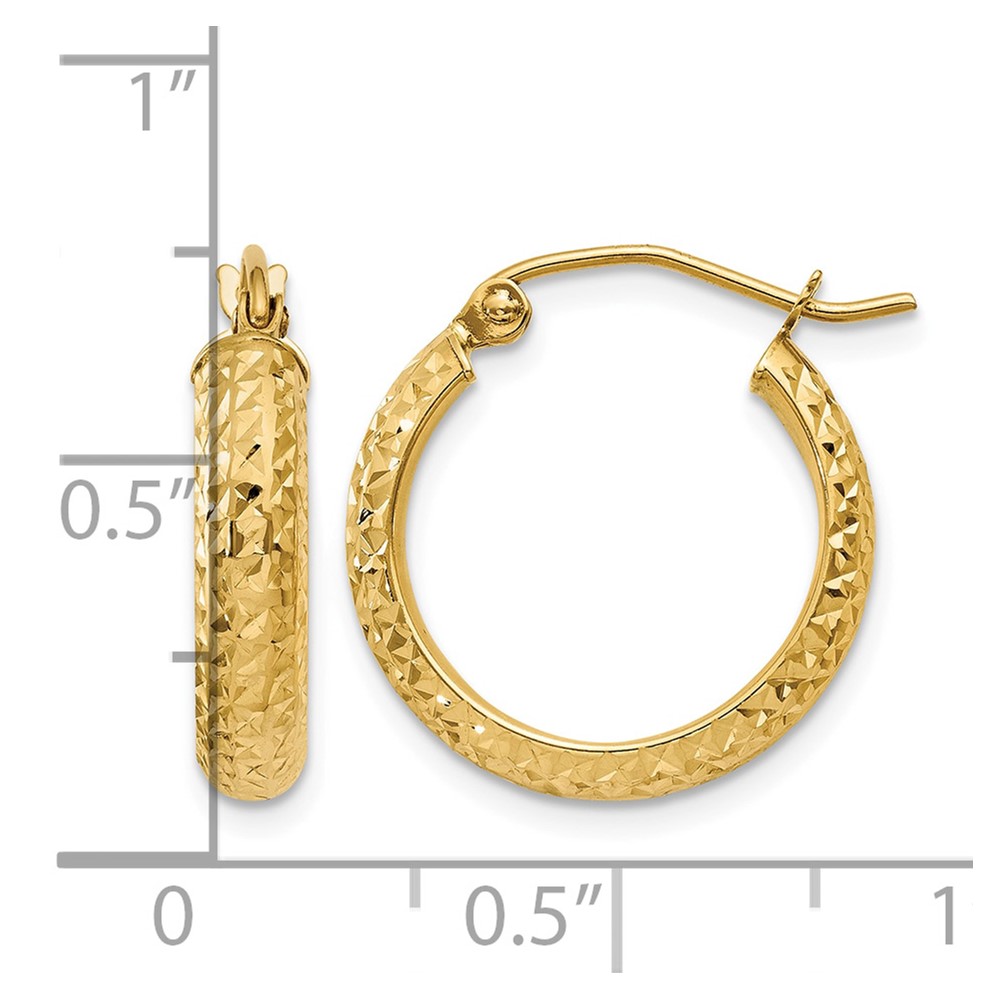 14K Diamond-cut 3.5x17mm Hollow Hoop Earrings (TC806)