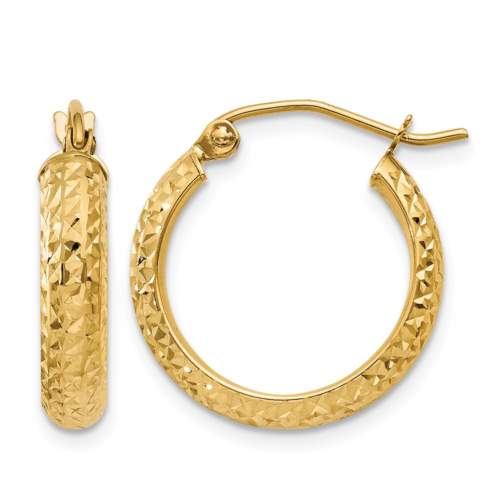 14K Diamond-cut 3.5x17mm Hollow Hoop Earrings (TC806)