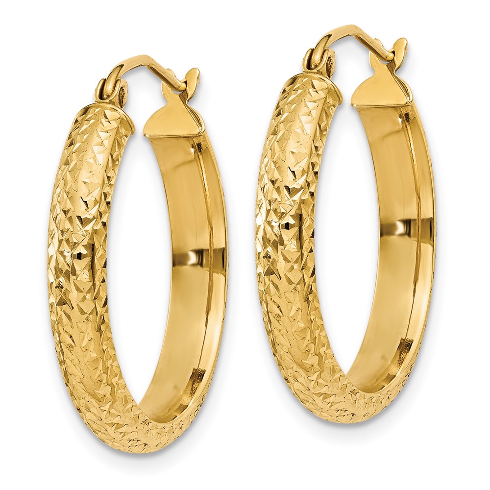 14K Diamond-cut 3.5x22mm Hollow Hoop Earrings (TC807)