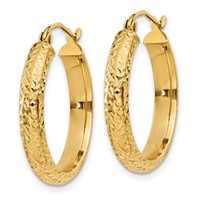 14K Yellow Gold 3.5x 22mm Diamond-cut Tube Hoop Earrings view 2
