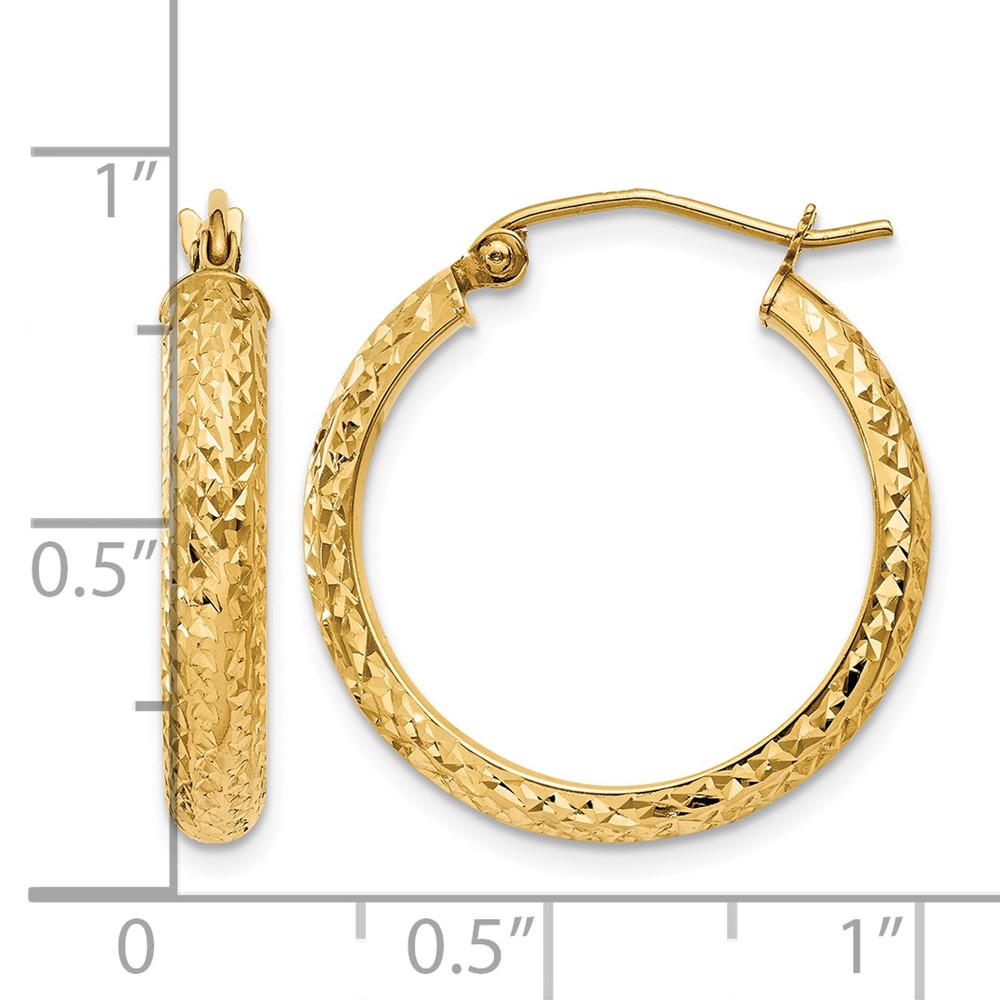 14K Diamond-cut 3.5x22mm Hollow Hoop Earrings (TC807)