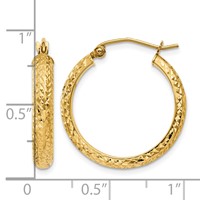 14K Yellow Gold 3.5x 22mm Diamond-cut Tube Hoop Earrings view 4