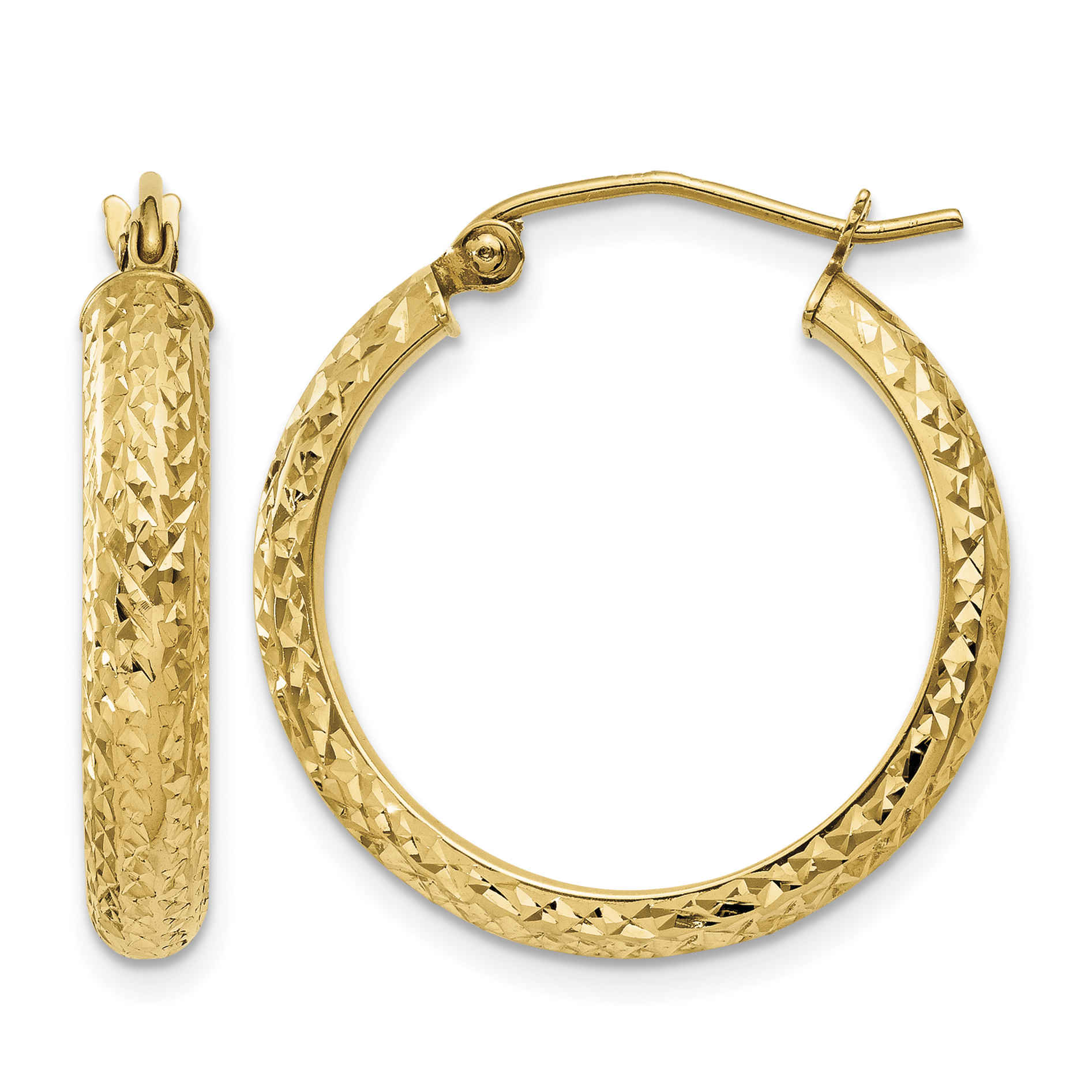 14K Diamond-cut 3.5x22mm Hollow Hoop Earrings (TC807)