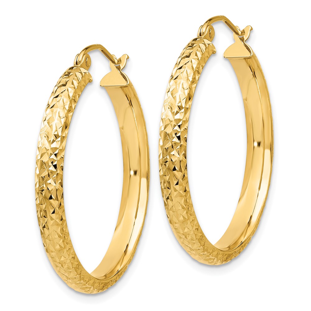 14K Diamond-cut 3.5x28mm Hollow Hoop Earrings (TC808)