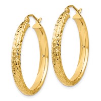 14K Yellow Gold 3.5x 28mm Diamond-cut Tube Hoop Earrings view 2