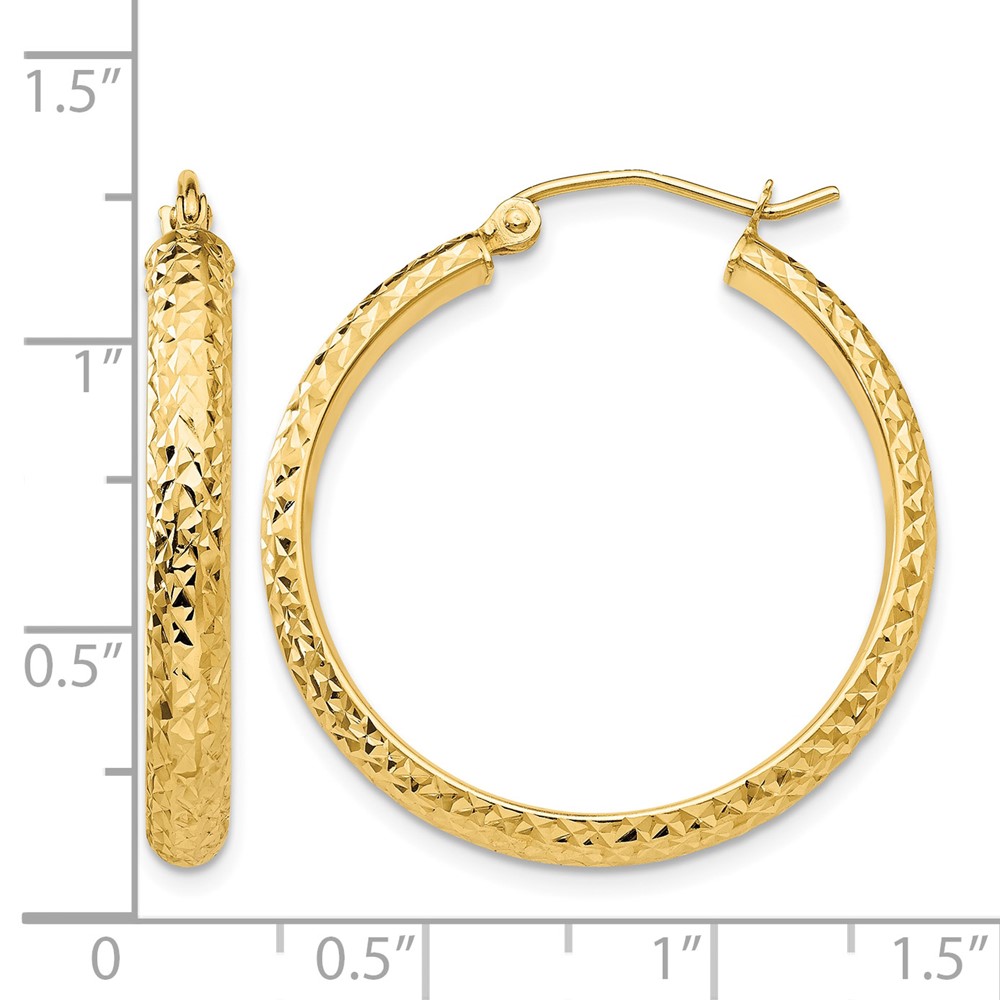 14K Diamond-cut 3.5x28mm Hollow Hoop Earrings (TC808)
