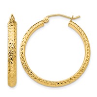 14K Yellow Gold 3.5x 28mm Diamond-cut Tube Hoop Earrings view 1