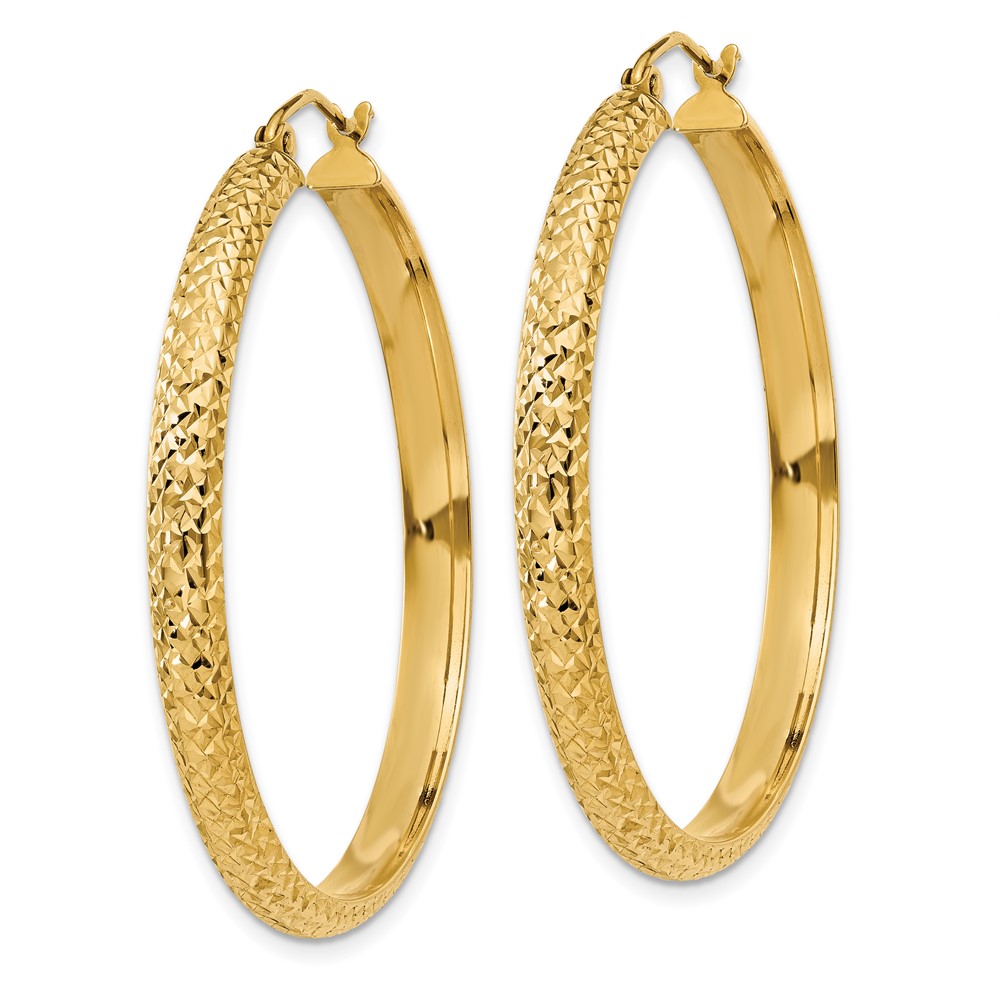 14K Diamond-cut 3.5x38mm Hollow Hoop Earrings (TC809)