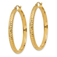 14K Yellow Gold 3.5x 38mm Diamond-cut Tube Hoop Earrings view 2
