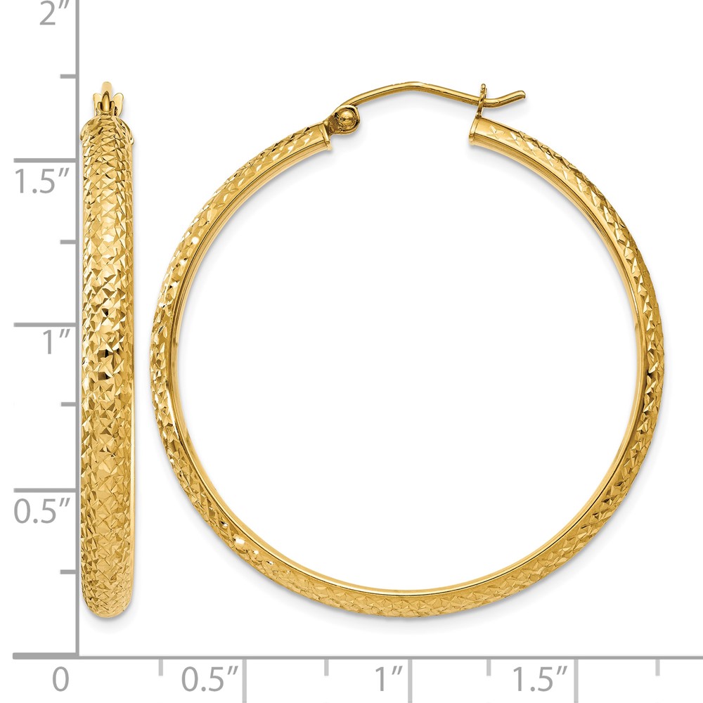 14K Diamond-cut 3.5x38mm Hollow Hoop Earrings (TC809)