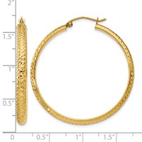 14K Yellow Gold 3.5x 38mm Diamond-cut Tube Hoop Earrings view 4