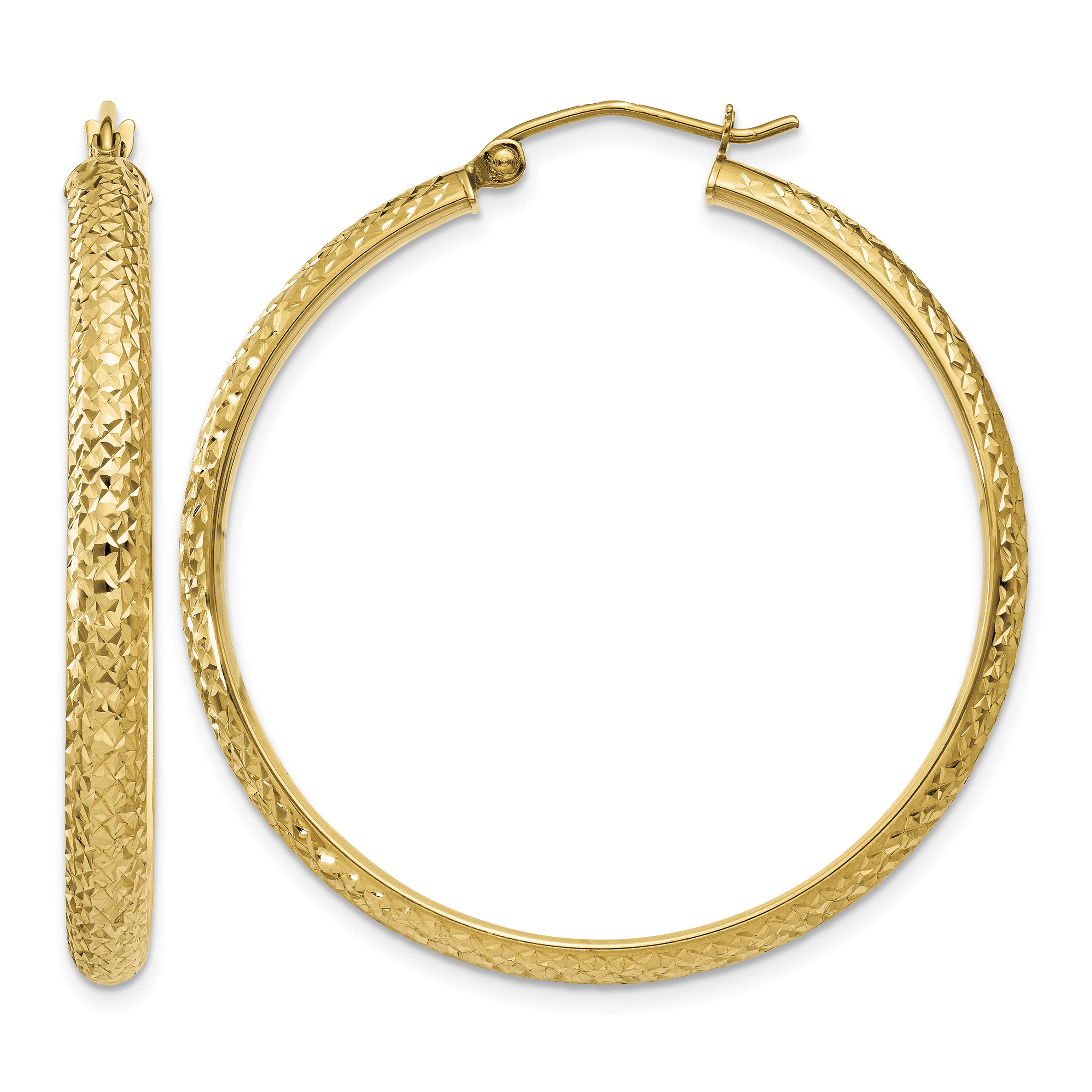 14K Diamond-cut 3.5x38mm Hollow Hoop Earrings (TC809)