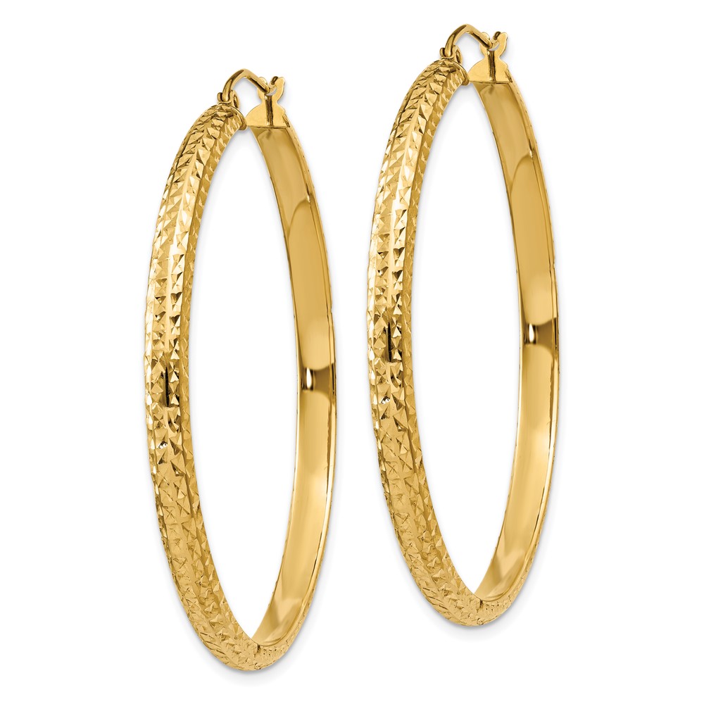 14K Diamond-cut 3.5x46mm Hollow Hoop Earrings (TC810)