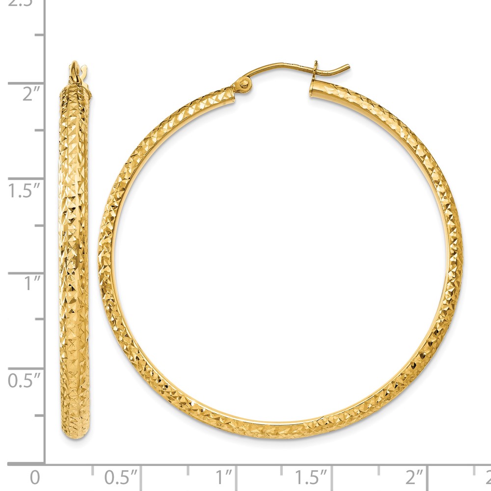 14K Diamond-cut 3.5x46mm Hollow Hoop Earrings (TC810)