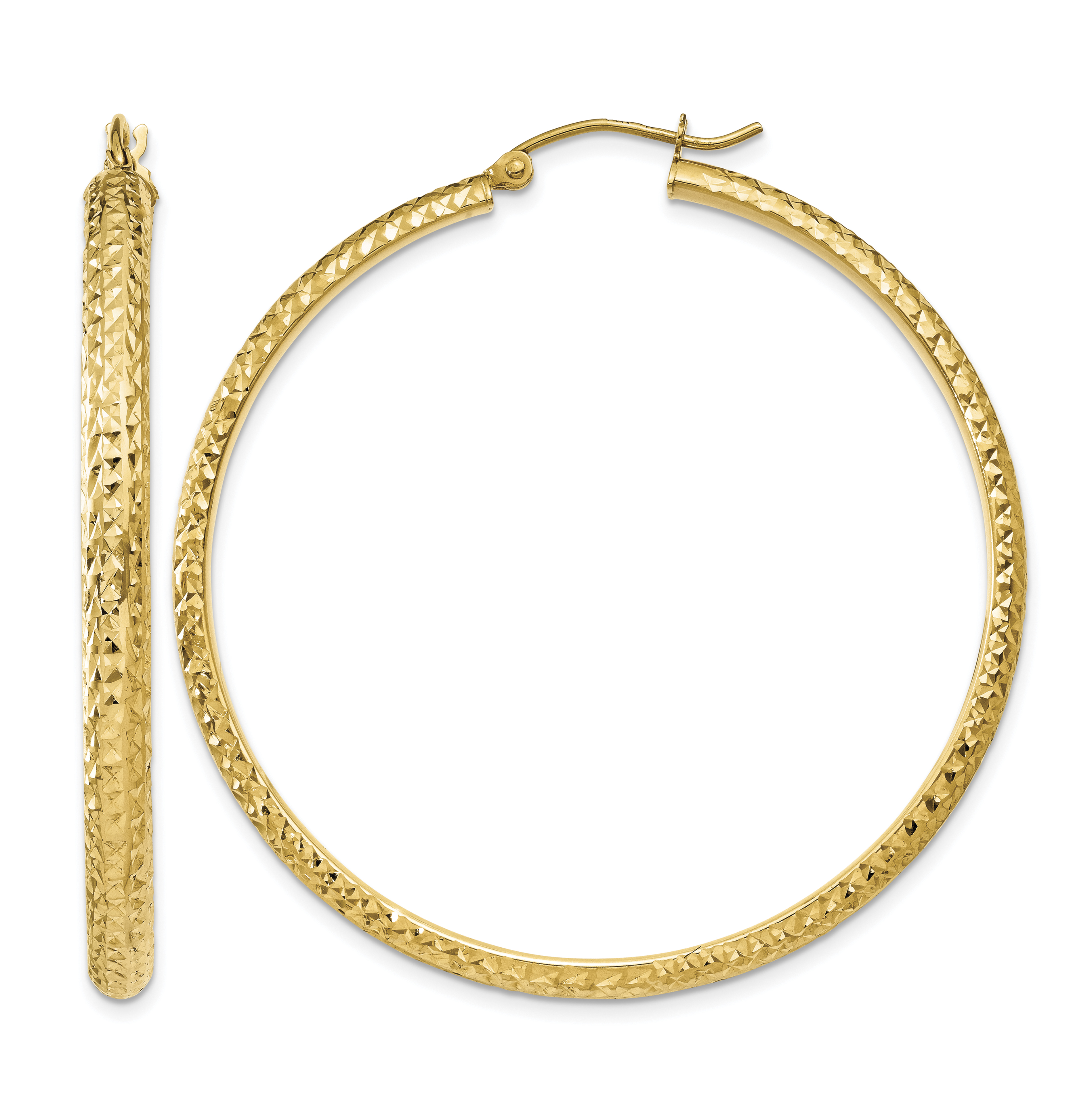 14K Diamond-cut 3.5x46mm Hollow Hoop Earrings (TC810)