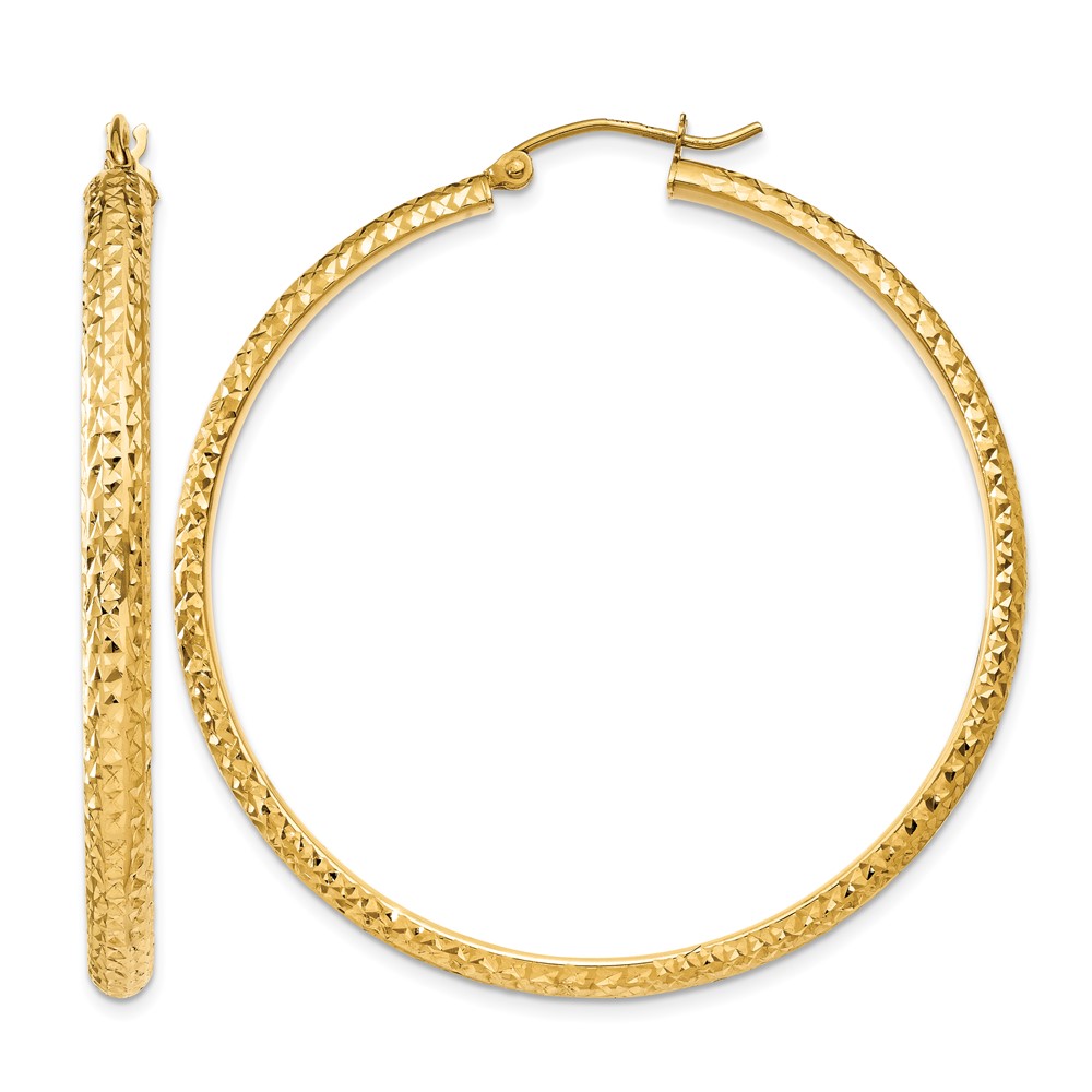14K Diamond-cut 3.5x46mm Hollow Hoop Earrings (TC810)