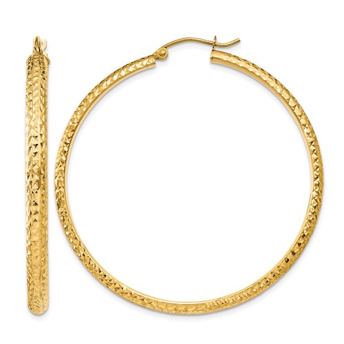 14K Yellow Gold 3.5x 46mm Diamond-cut Tube Hoop Earrings