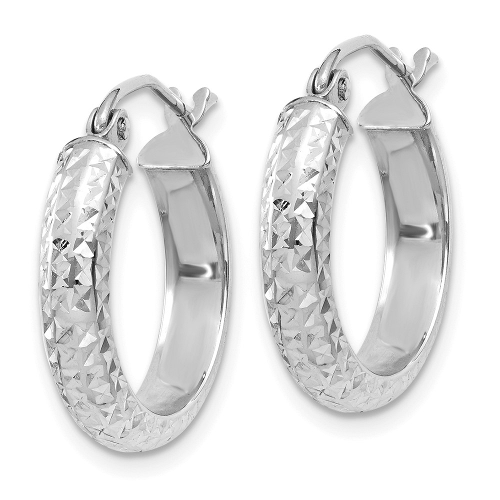 14K White Gold Diamond-cut 3.5x17mm Hollow Hoop Earrings (TC811)