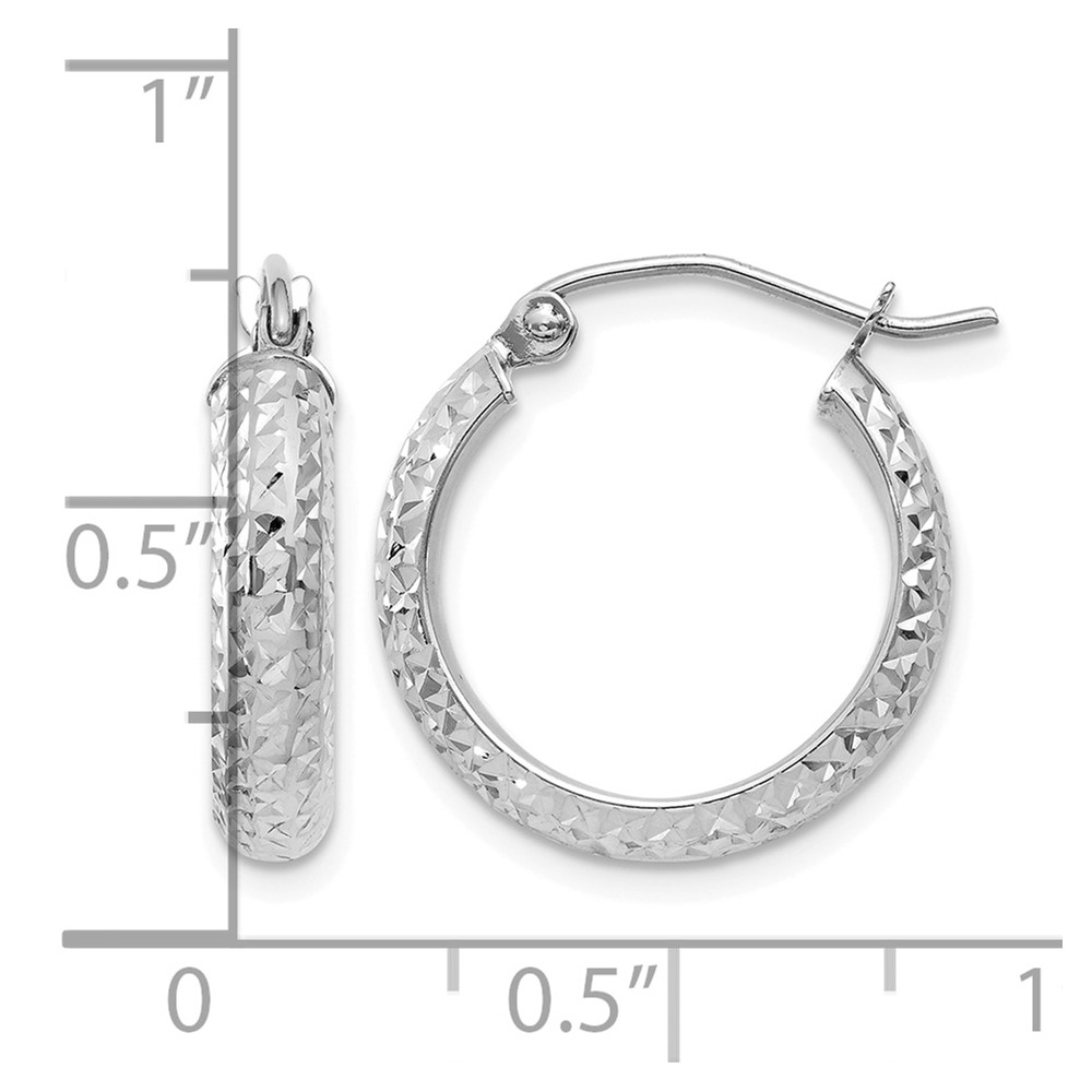 14K White Gold Diamond-cut 3.5x17mm Hollow Hoop Earrings (TC811)