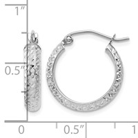 14K White Gold 3.5x 17mm Diamond-cut Tube Hoop Earrings view 4