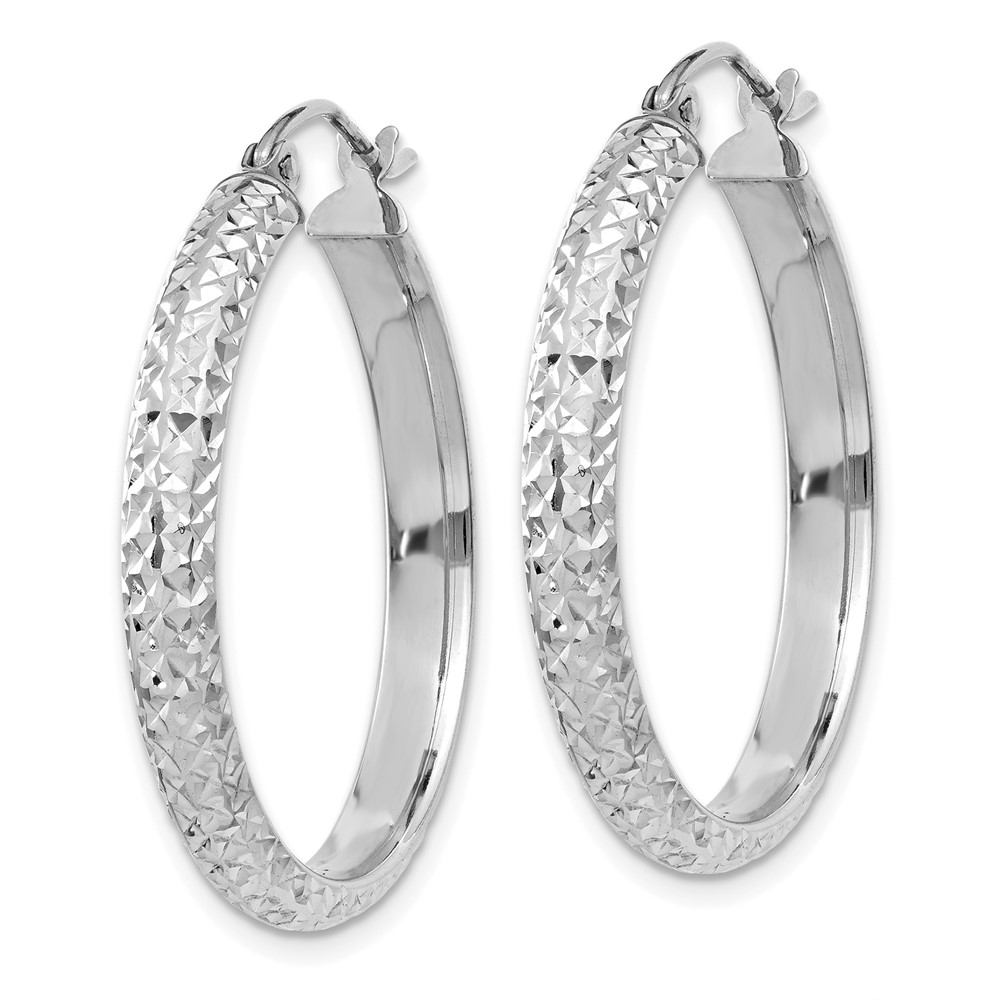 14K White Gold Diamond-cut 3.5x28mm Hollow Hoop Earrings (TC812)