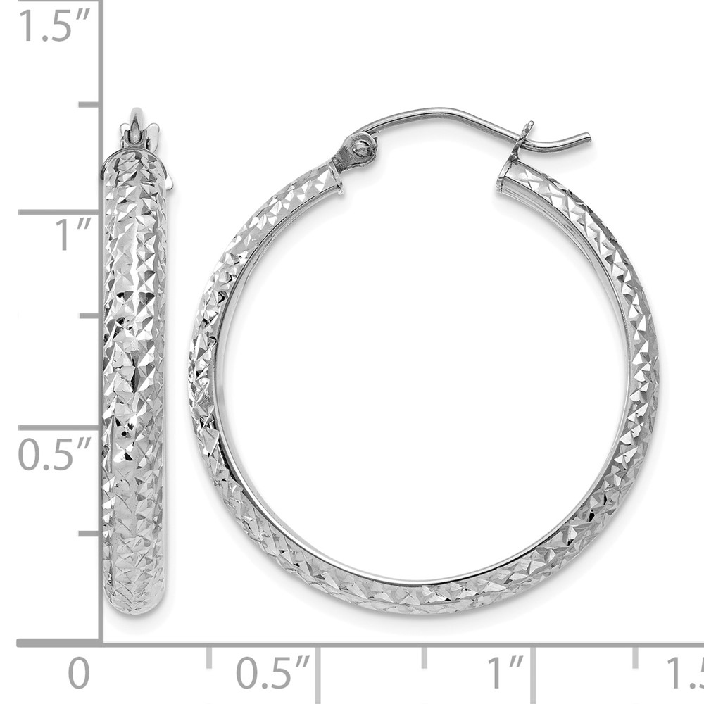 14K White Gold Diamond-cut 3.5x28mm Hollow Hoop Earrings (TC812)