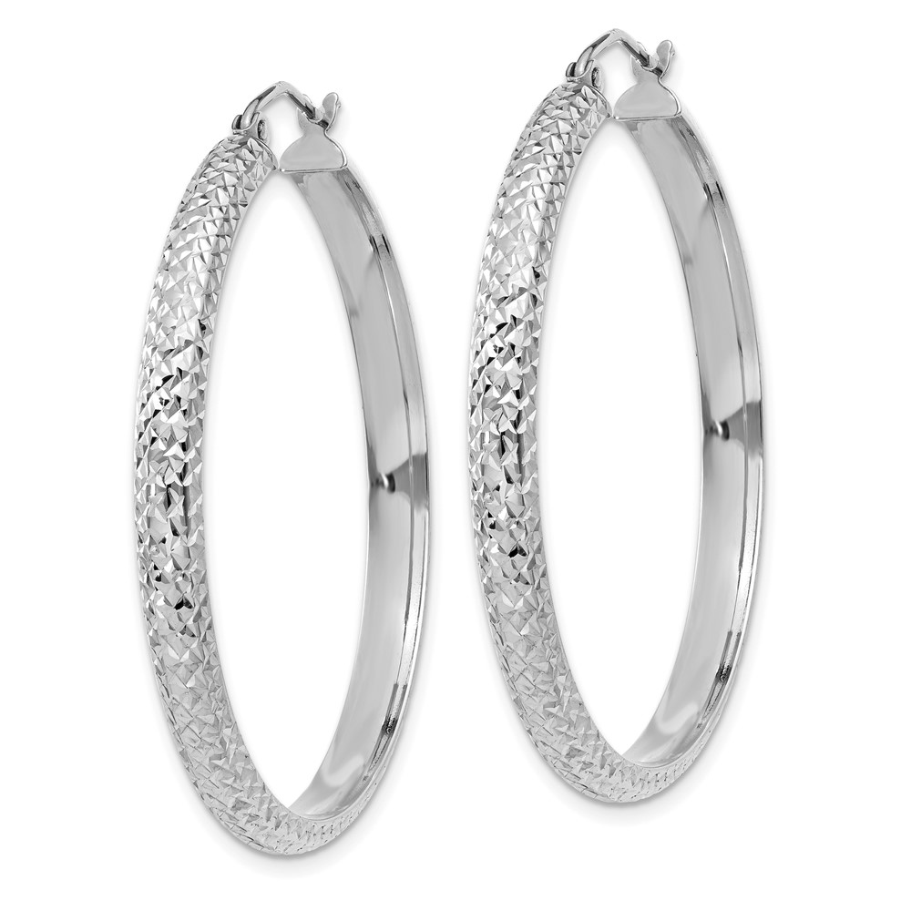 14K White Gold Diamond-cut 3.5x38mm Hollow Hoop Earrings (TC814)