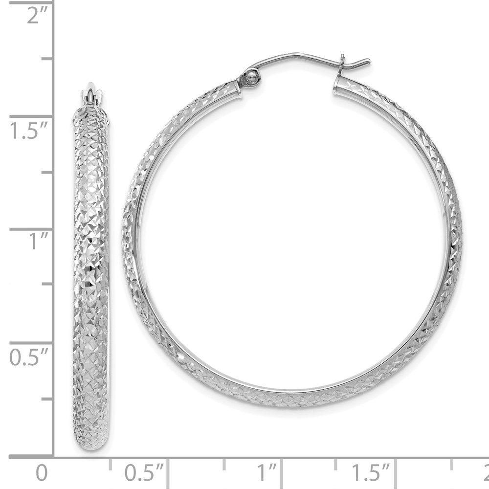14K White Gold Diamond-cut 3.5x38mm Hollow Hoop Earrings (TC814)