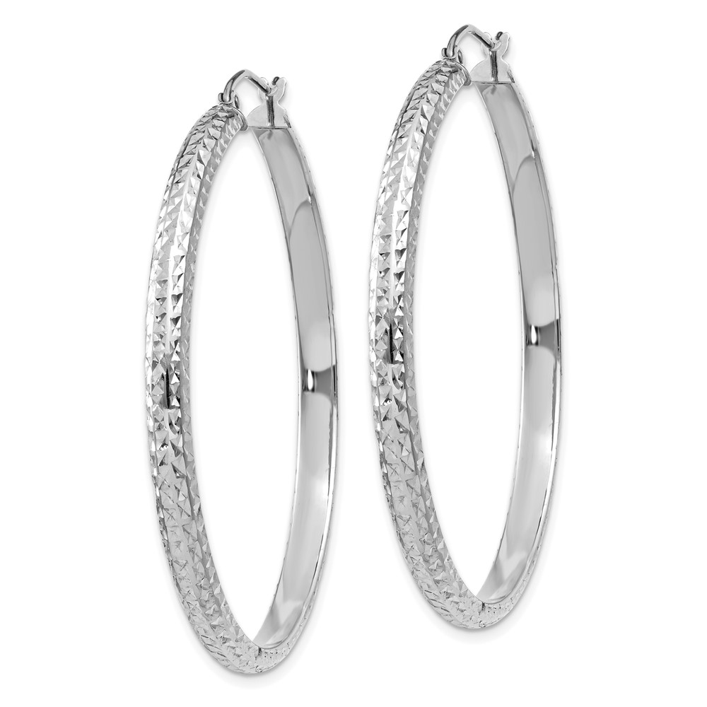 14K White Gold Diamond-cut 3.5x46mm Hollow Hoop Earrings (TC815)