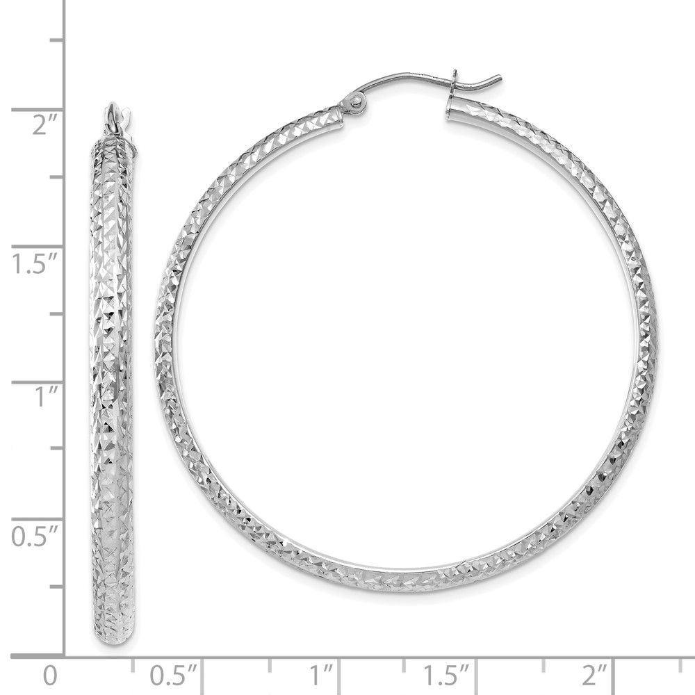 14K White Gold Diamond-cut 3.5x46mm Hollow Hoop Earrings (TC815)