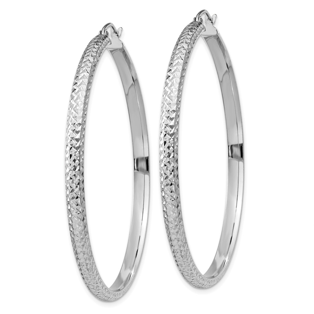 14K White Gold Diamond-cut 3.5x52mm Hollow Hoop Earrings (TC816)