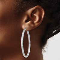 14K White Gold 3.5x 52mm Diamond-cut Tube Hoop Earrings view 3