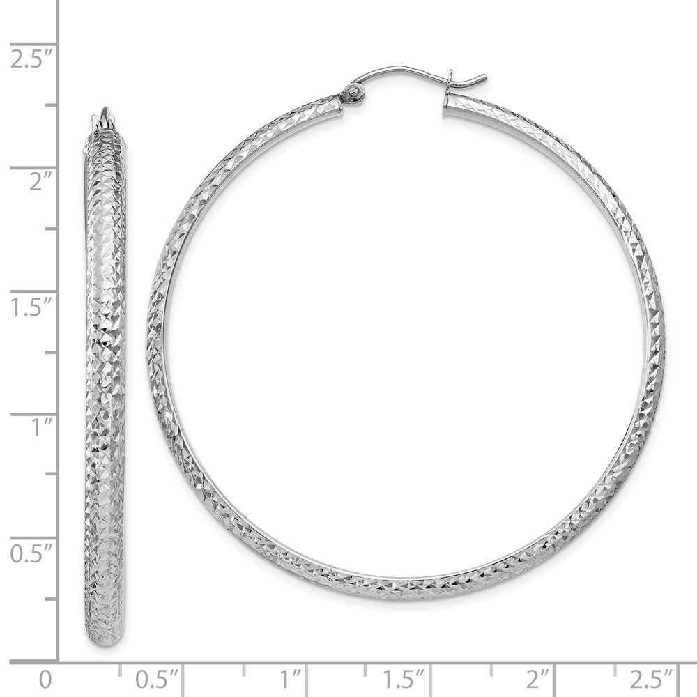14K White Gold Diamond-cut 3.5x52mm Hollow Hoop Earrings (TC816)