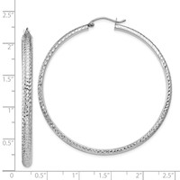 14K White Gold 3.5x 52mm Diamond-cut Tube Hoop Earrings view 4