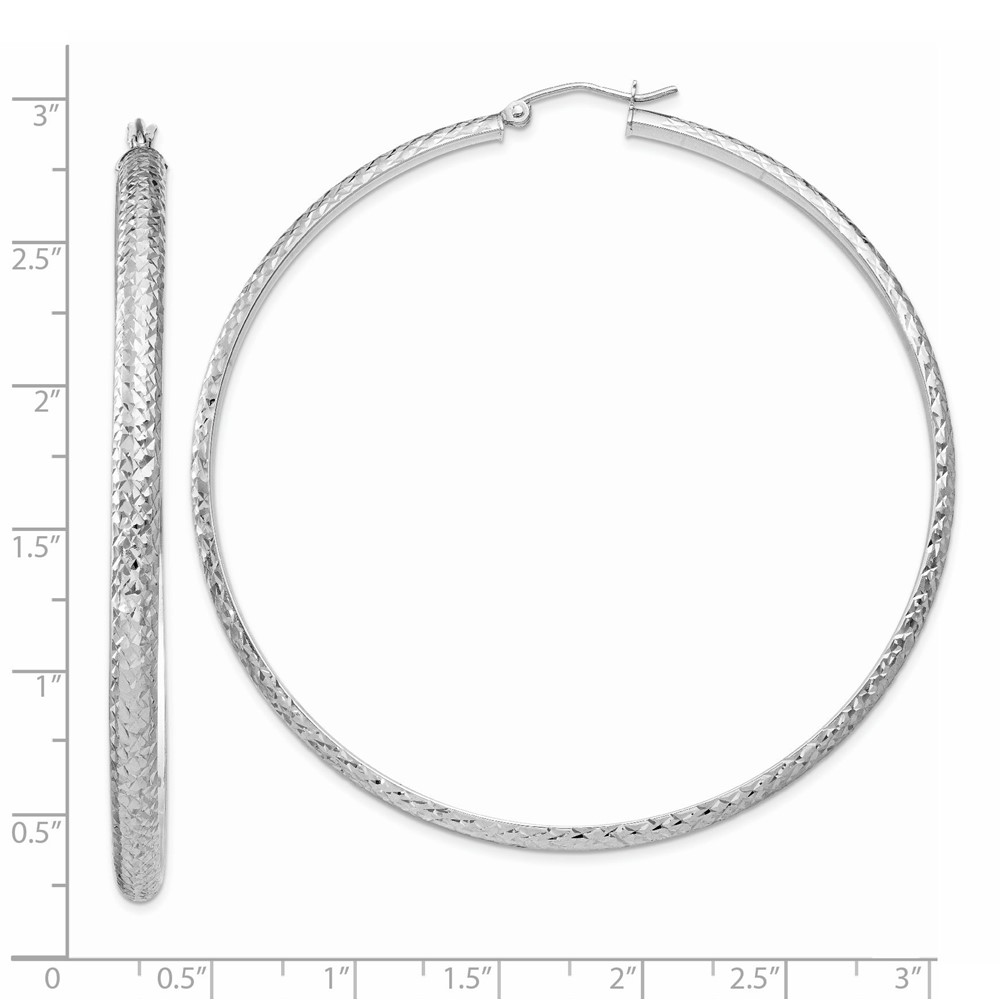 14K White Gold Diamond-cut 3.5x65mm Hollow Hoop Earrings (TC817)