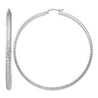 14K White Gold 3.5x 65mm Diamond-cut Tube Hoop Earrings view 1