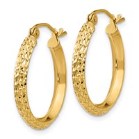 14K Yellow Gold 2.5x 20mm Knife-Edge Diamond-cut Tube Hoop Earrings view 2
