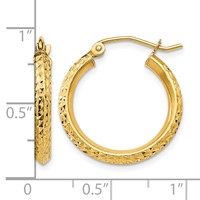 14K Yellow Gold 2.5x 20mm Knife-Edge Diamond-cut Tube Hoop Earrings view 4