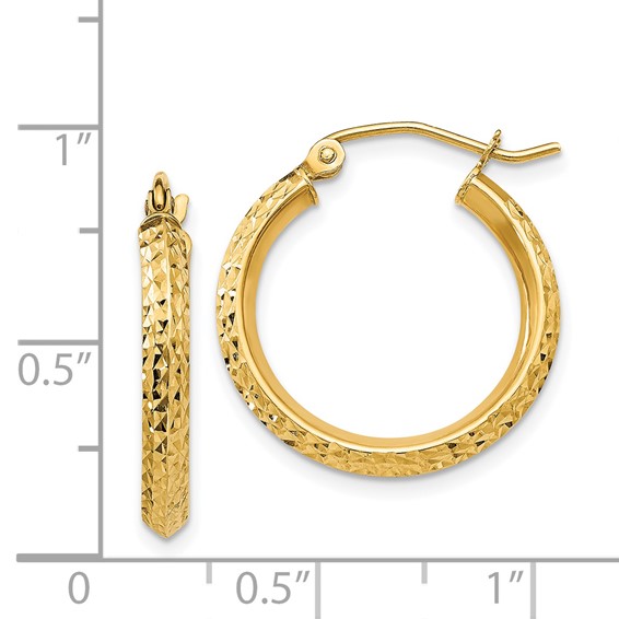 14K 2.5x20mm Knife-Edge Diamond-cut Tube Hoop Earrings