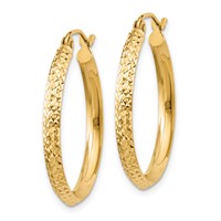 14K Yellow Gold 2.5x 25mm Knife-Edge Diamond-cut Tube Hoop Earrings view 2
