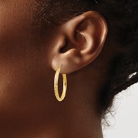 14K Yellow Gold 2.5x 25mm Knife-Edge Diamond-cut Tube Hoop Earrings view 3