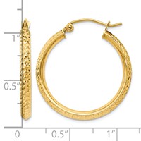 14K Yellow Gold 2.5x 25mm Knife-Edge Diamond-cut Tube Hoop Earrings view 4