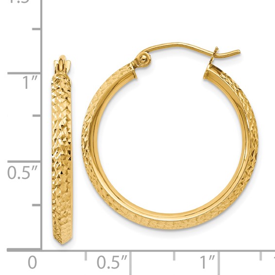 14K 2.5x25mm Knife-Edge Diamond-cut Tube Hoop Earrings