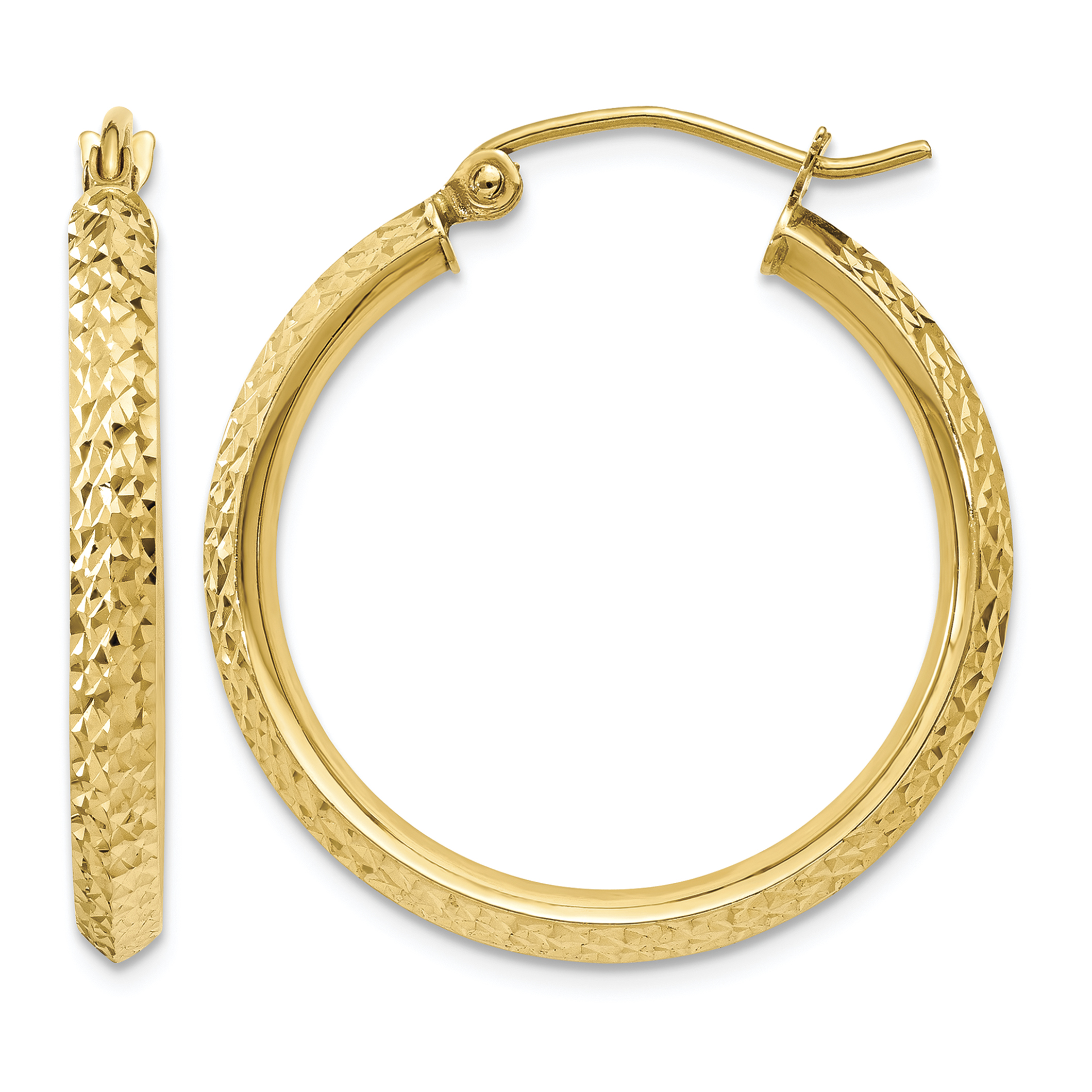 14K Knife Edge Diamond-cut 2.5x25mm Hollow Hoop Earrings (TC819)