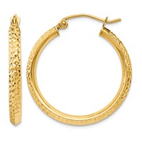14K Yellow Gold 2.5x 25mm Knife-Edge Diamond-cut Tube Hoop Earrings view 1