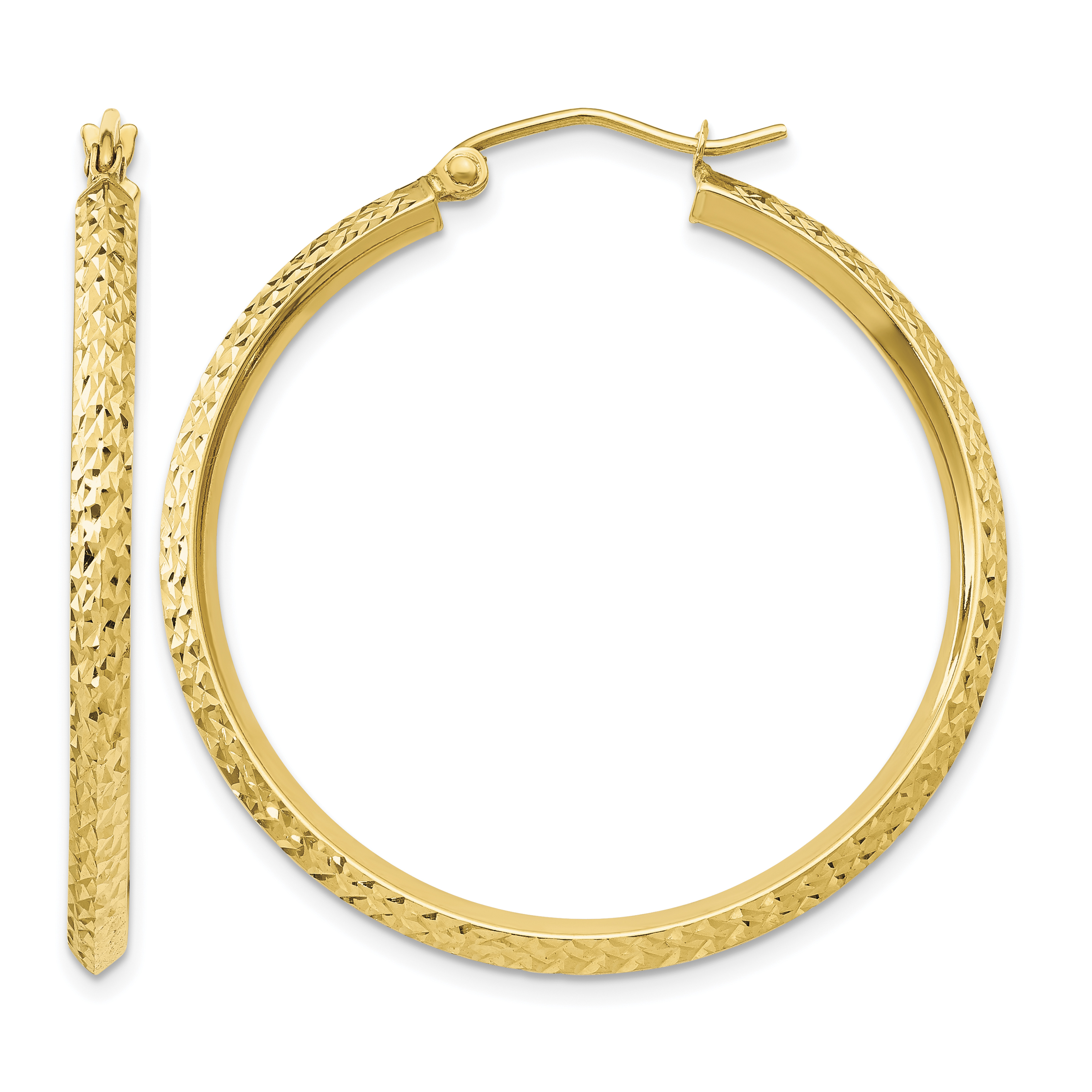 14K Knife Edge Diamond-cut Hollow Hoop Earrings (TC820)