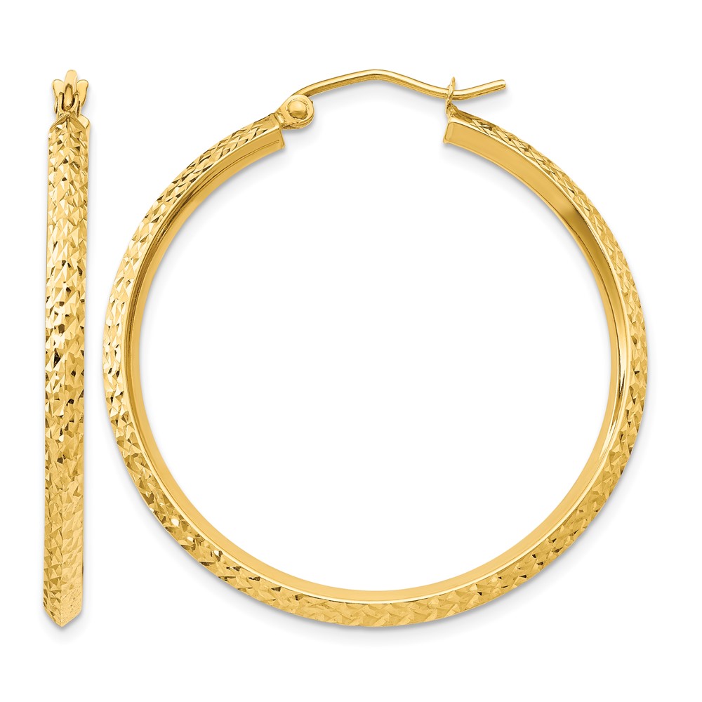 14K Knife Edge Diamond-cut Hollow Hoop Earrings (TC820)