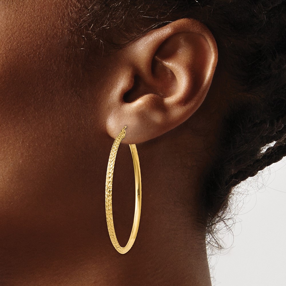 14K Knife Edge Diamond-cut Hollow Hoop Earrings (TC821)