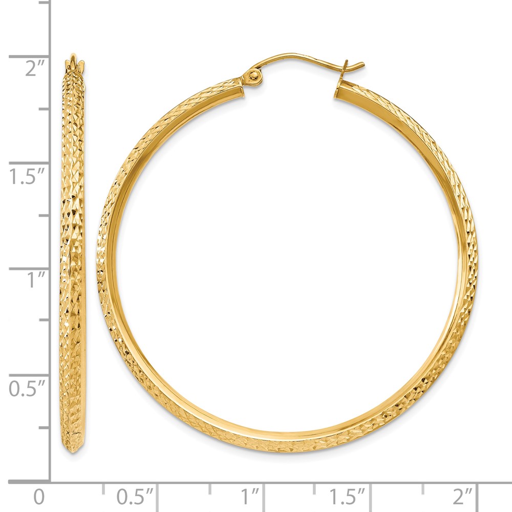 14K Knife Edge Diamond-cut Hollow Hoop Earrings (TC821)